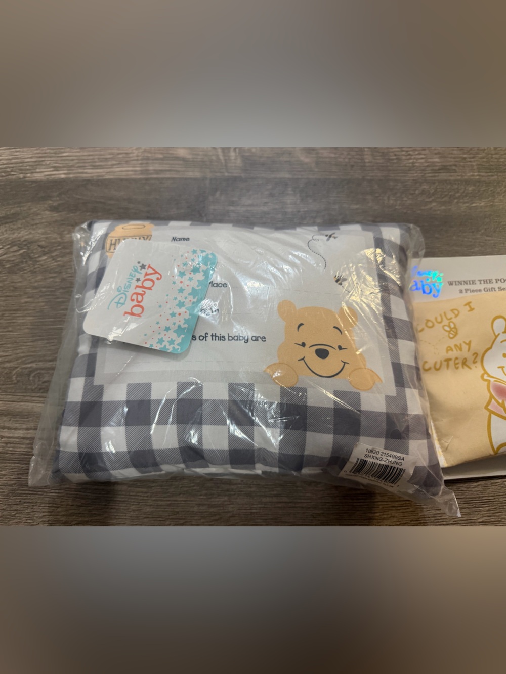 Disney Baby Winnie the Pooh Yellow Plush & Gray Gingham Pillow Set - Picture 2 of 3